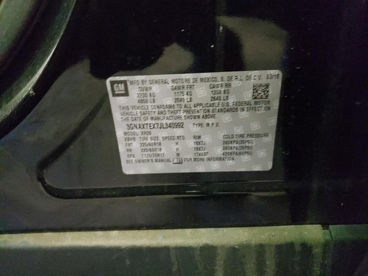 Photo 10 from auction – 2018 CHEVROLET EQUINOX LT with VIN 3GNAXTEX7JL340992