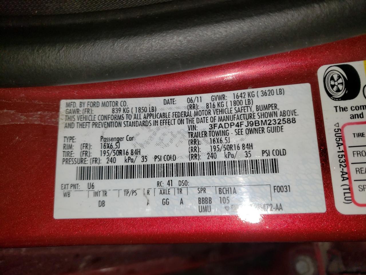 Photo 10 from auction – 2011 FORD FIESTA SES with VIN 3FADP4FJ9BM232588