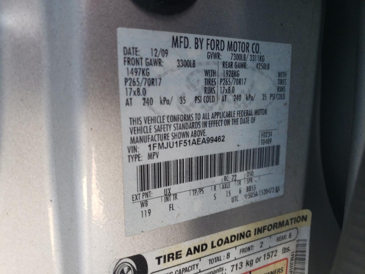 Photo 10 from auction – 2010 FORD EXPEDITION with VIN 1FMJU1F51AEA99462