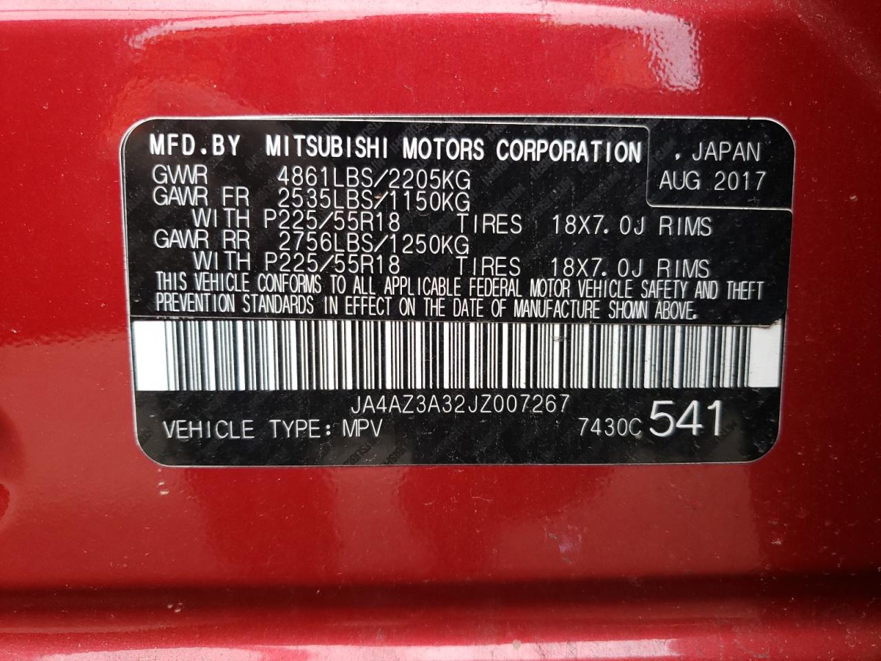Photo 10 from auction – 2018 MITSUBISHI OUTLANDER with VIN JA4AZ3A32JZ007267