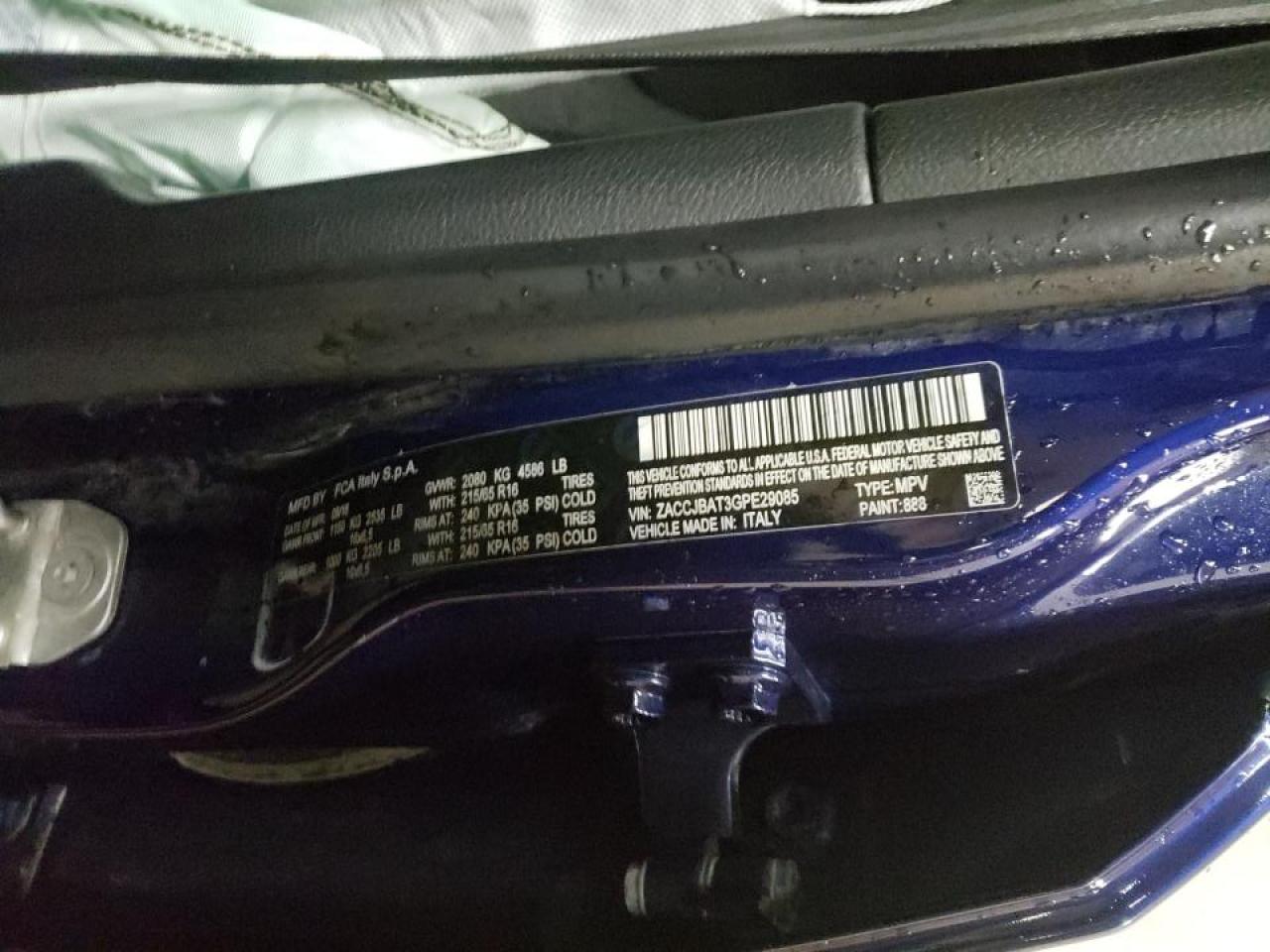 Photo 10 from auction – 2016 JEEP RENEGADE S with VIN ZACCJBAT3GPE29085