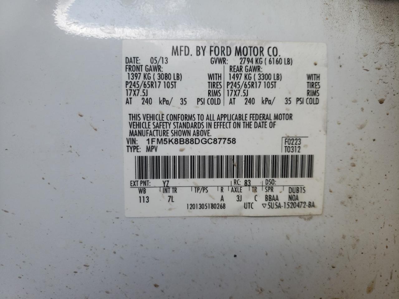 Photo 10 from auction – 2013 FORD EXPLORER with VIN 1FM5K8B88DGC87758