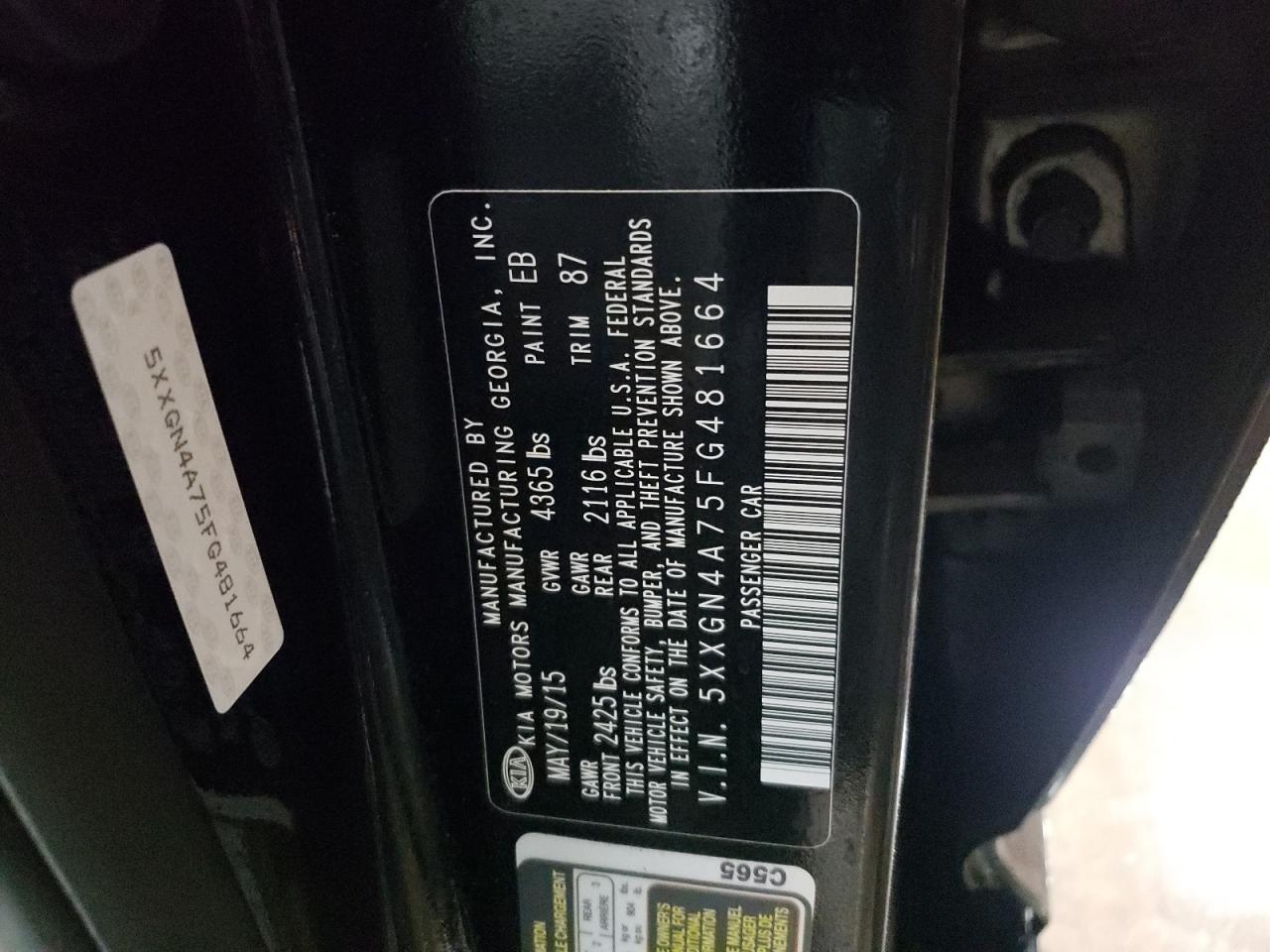 Photo 10 from auction – 2015 KIA OPTIMA EX with VIN 5XXGN4A75FG481664