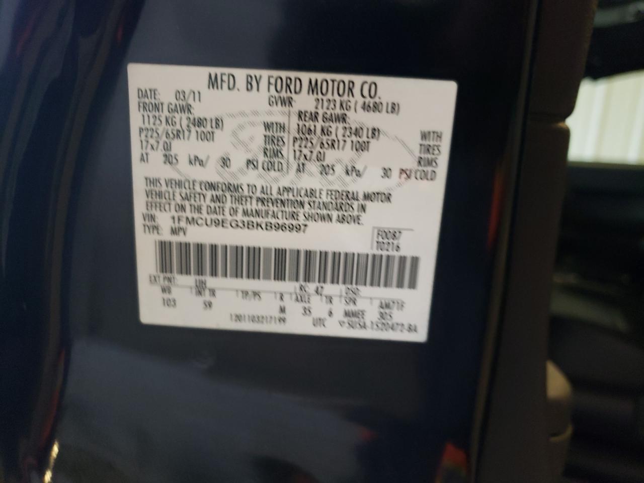 Photo 10 from auction – 2011 FORD ESCAPE LIM with VIN 1FMCU9EG3BKB96997