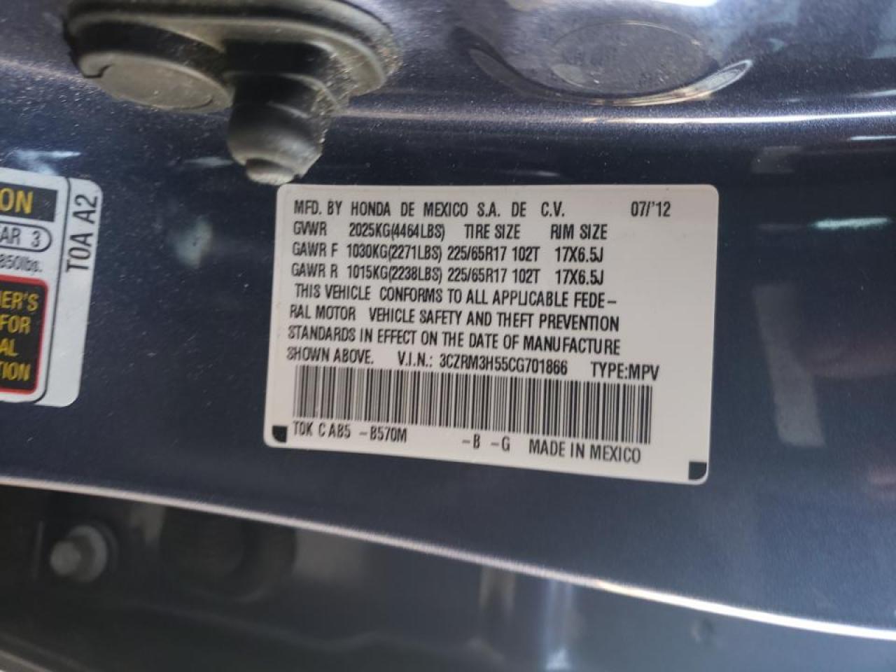 Photo 10 from auction – 2012 HONDA CR-V EX with VIN 3CZRM3H55CG701866
