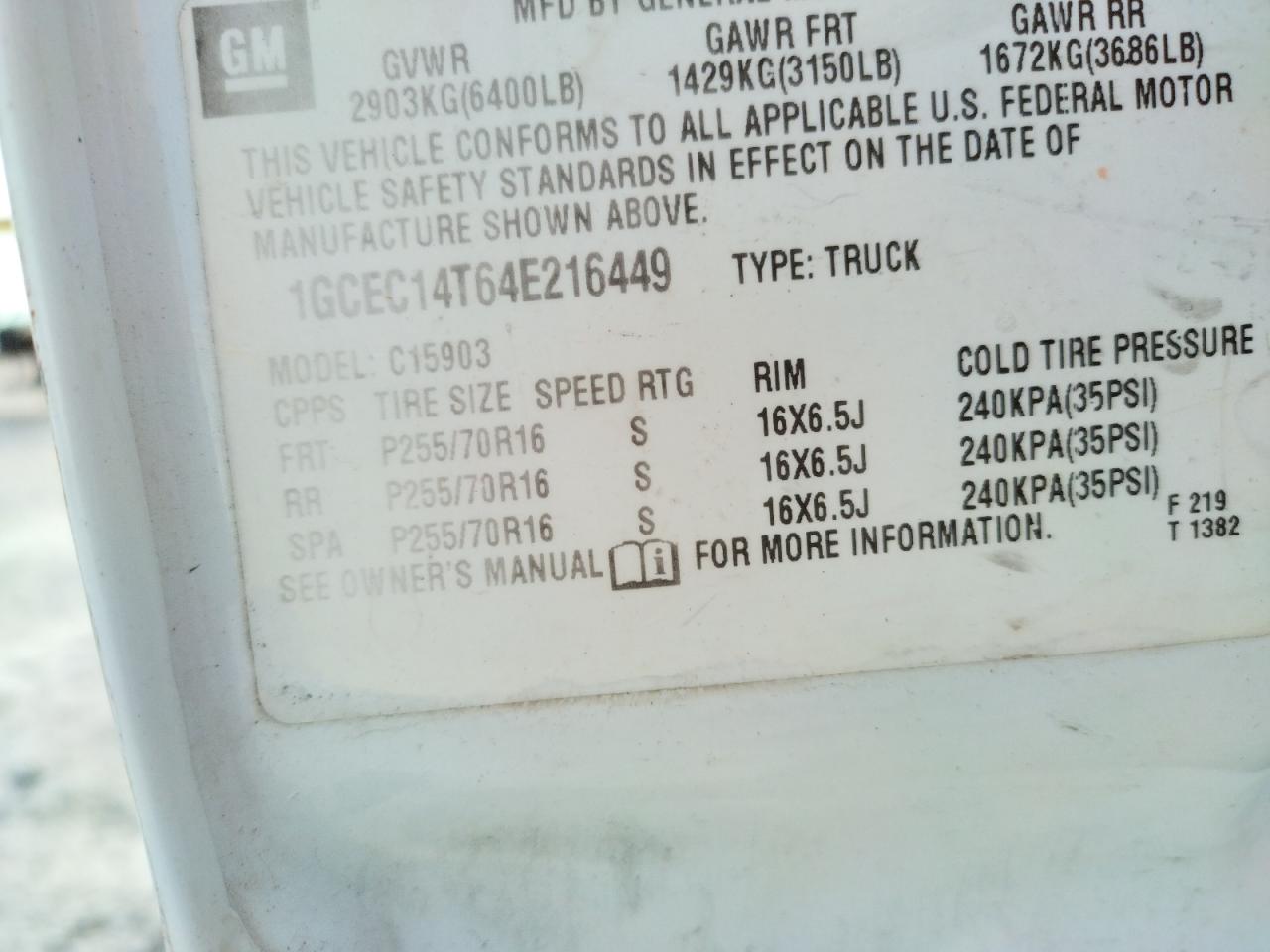 Фото 10 с аукциона – 2004 CHEVROLET SILVERADO с VIN 1GCEC14T64E216449