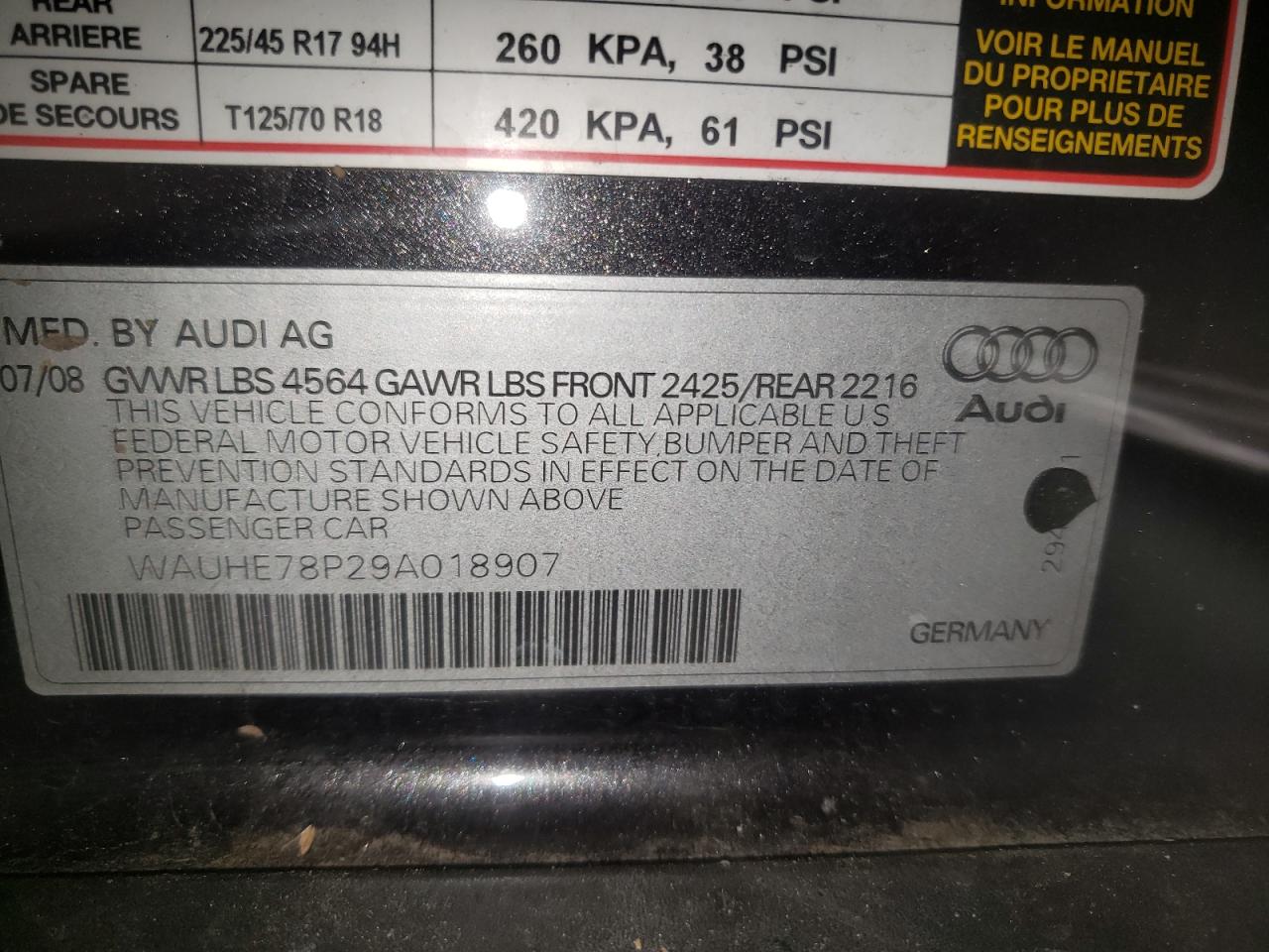 Photo 10 from auction – 2009 AUDI A3 2.0T with VIN WAUHE78P29A018907