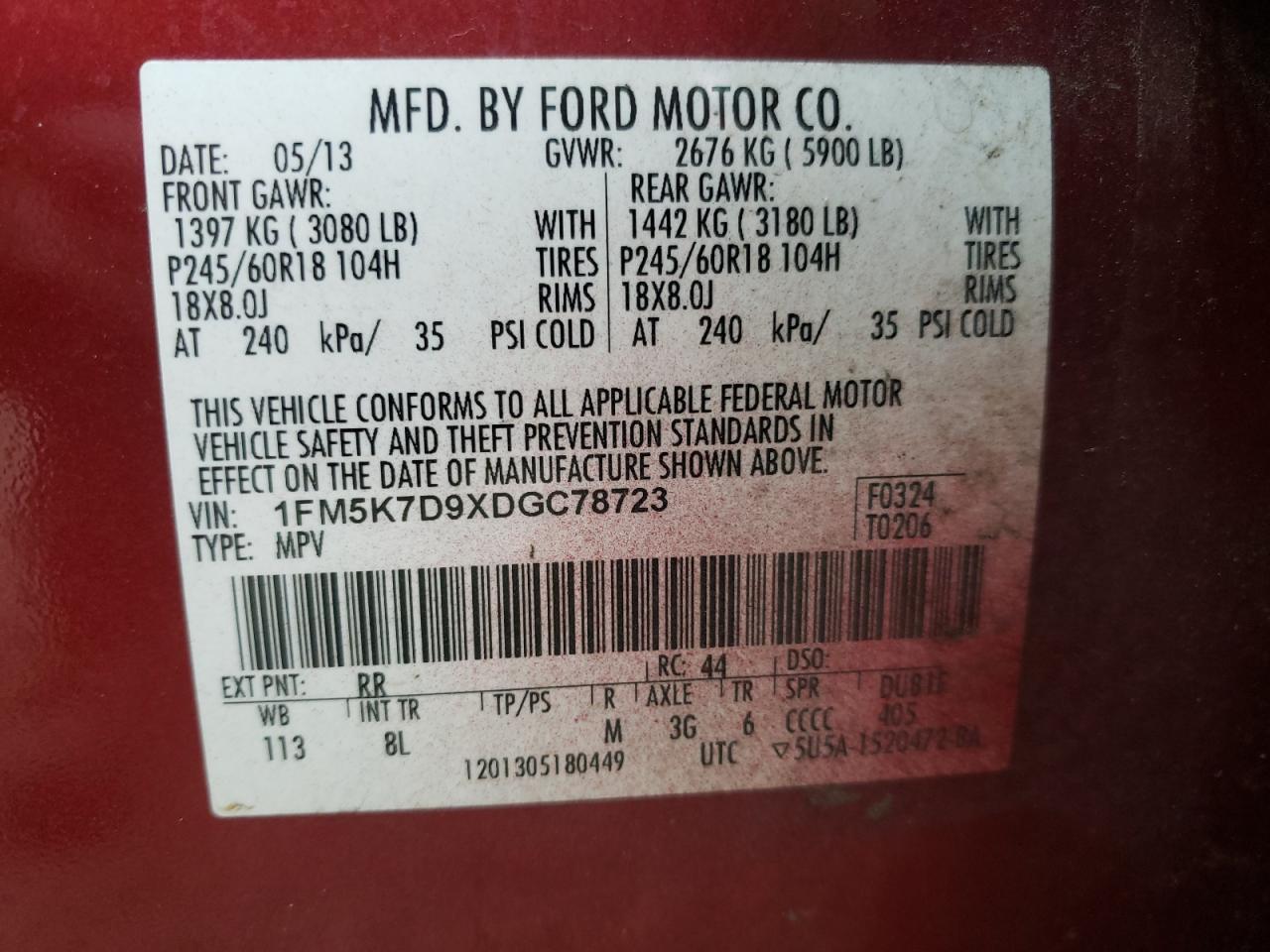 Photo 10 from auction – 2013 FORD EXPLORER X with VIN 1FM5K7D9XDGC78723