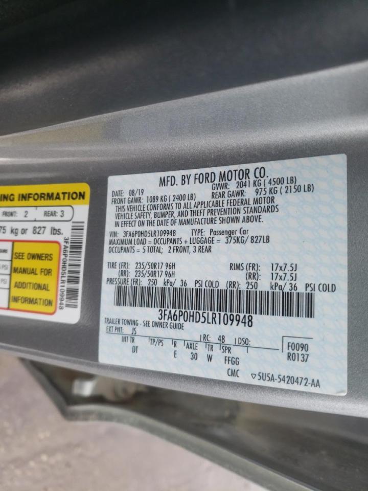 Photo 10 from auction – 2020 FORD FUSION SE with VIN 3FA6P0HD5LR109948