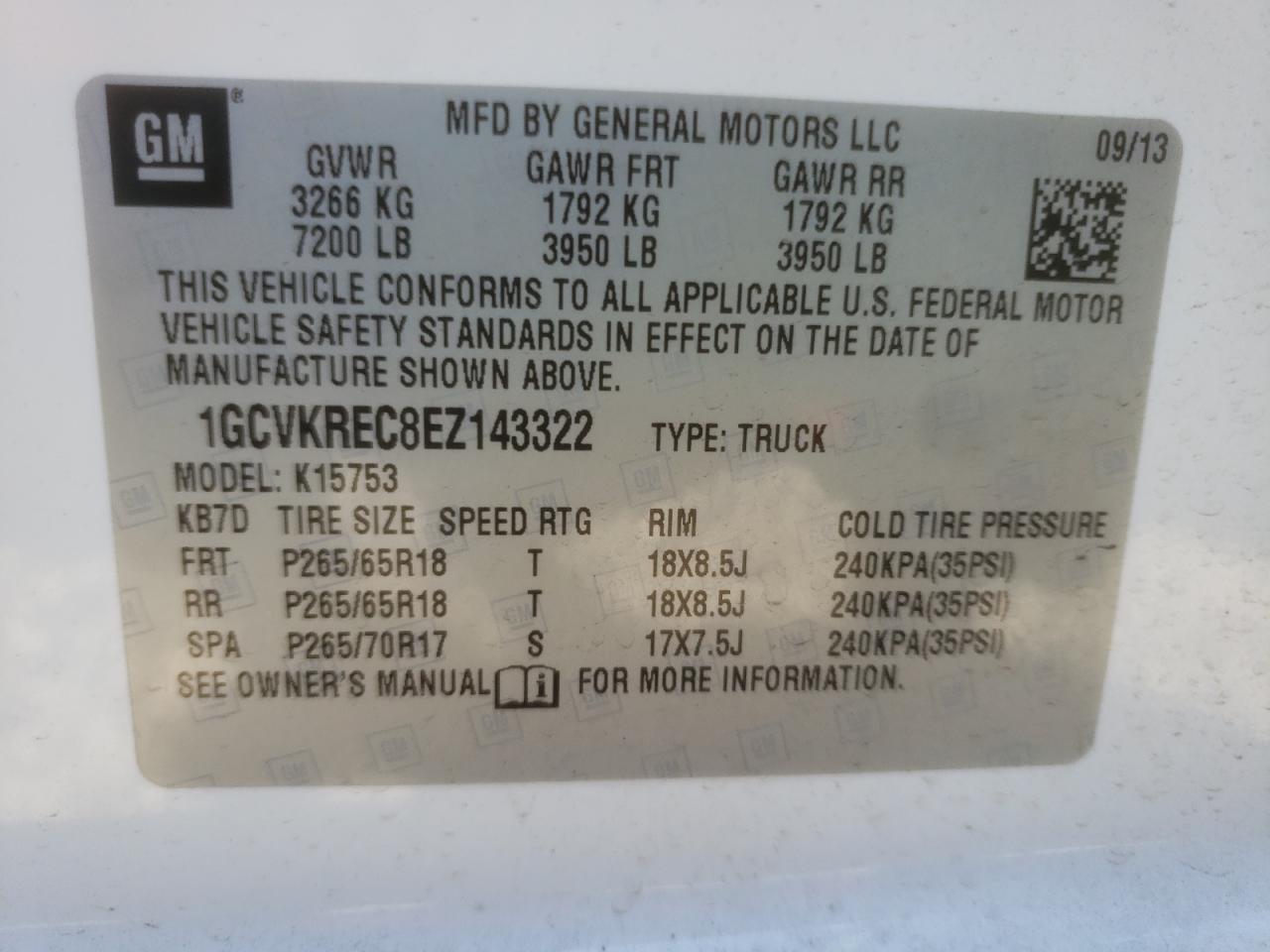 Photo 10 from auction – 2014 CHEVROLET SILVERADO with VIN 1GCVKREC8EZ143322