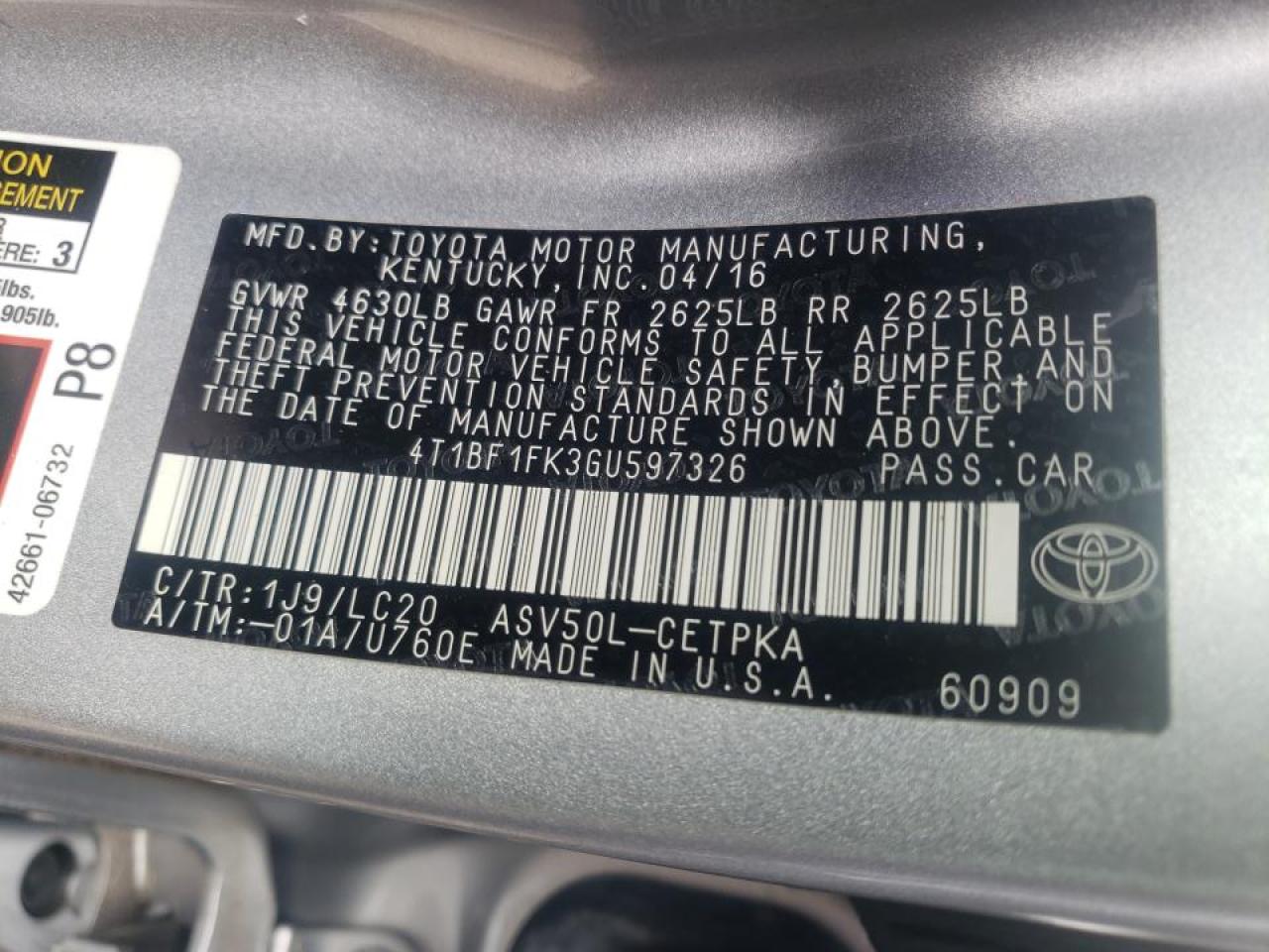Photo 10 from auction – 2016 TOYOTA CAMRY LE with VIN 4T1BF1FK3GU597326