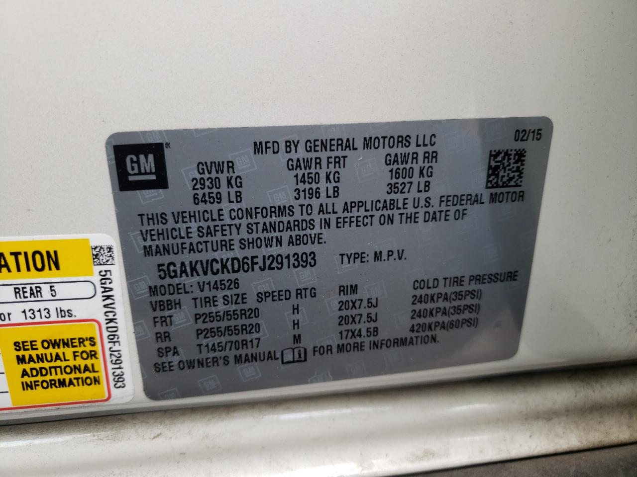 Photo 10 from auction – 2015 BUICK ENCLAVE with VIN 5GAKVCKD6FJ291393