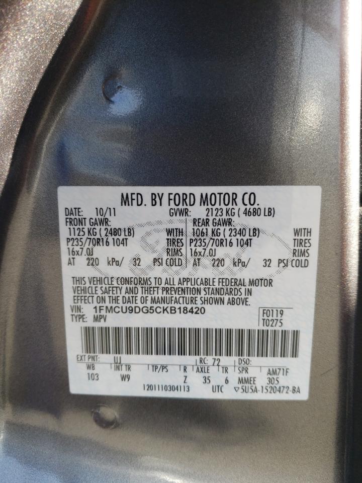 Photo 10 from auction – 2012 FORD ESCAPE XLT with VIN 1FMCU9DG5CKB18420