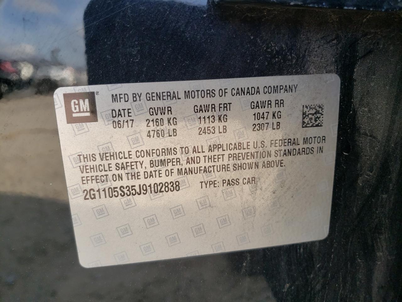 Photo 10 from auction – 2018 CHEVROLET IMPALA LT with VIN 2G1105S35J9102838