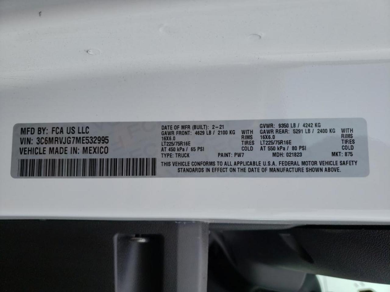 Photo 10 from auction – 2021 RAM PROMASTER with VIN 3C6MRVJG7ME532995