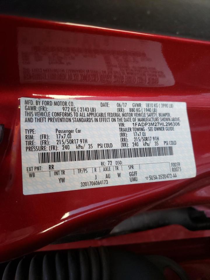 Photo 10 from auction – 2017 FORD FOCUS SEL with VIN 1FADP3M27HL296306