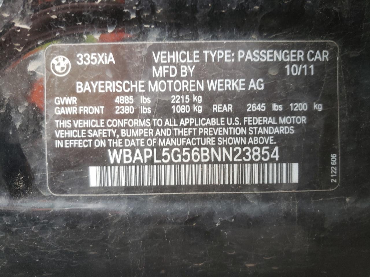 Photo 10 from auction – 2011 BMW 335 XI with VIN WBAPL5G56BNN23854