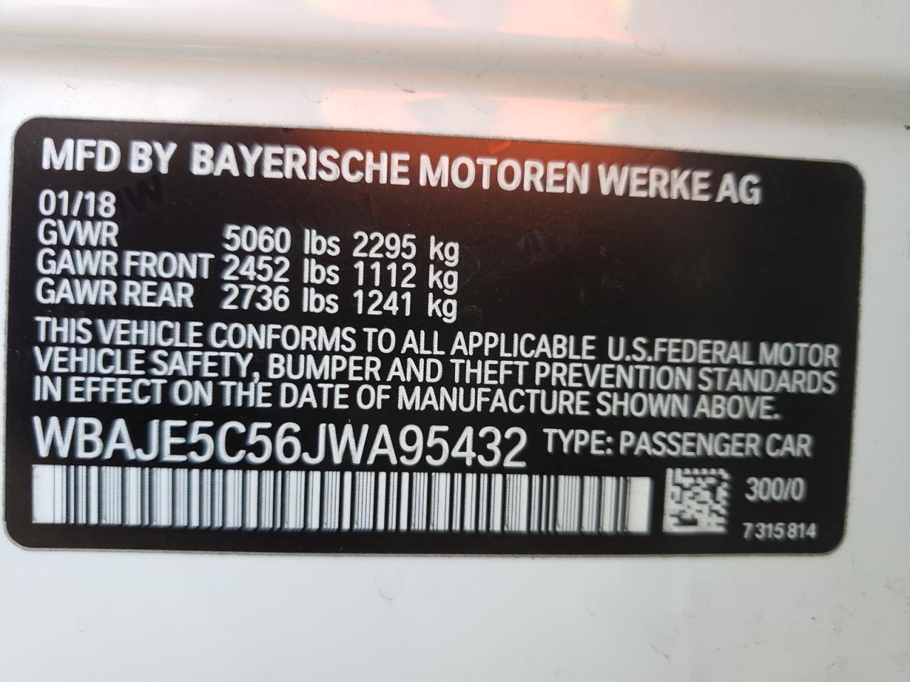 Photo 10 from auction – 2018 BMW 540 I with VIN WBAJE5C56JWA95432