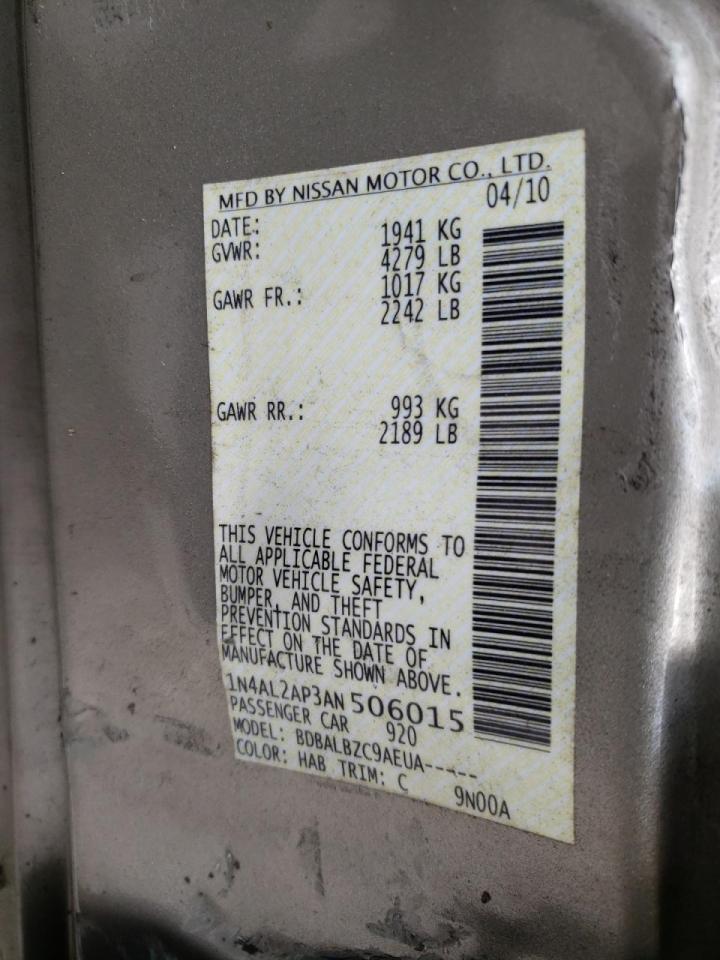 Photo 10 from auction – 2010 NISSAN ALTIMA BAS with VIN 1N4AL2AP3AN506015