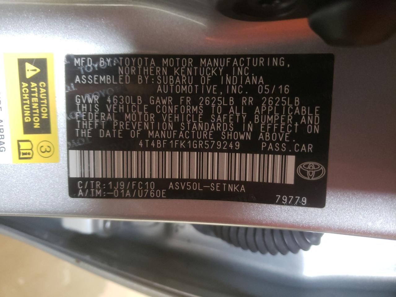 Photo 10 from auction – 2016 TOYOTA CAMRY LE with VIN 4T4BF1FK1GR579249