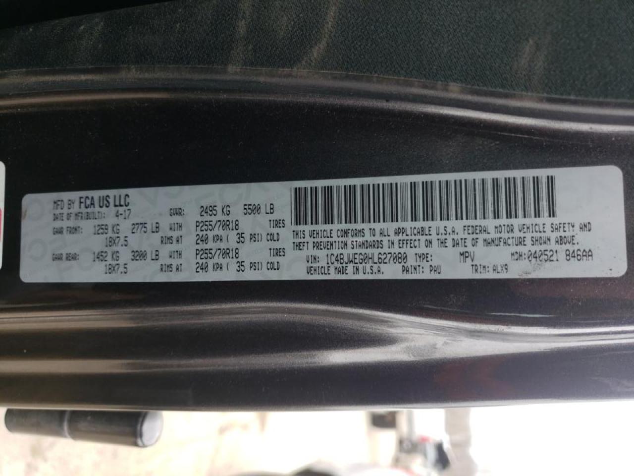 Photo 10 from auction – 2017 JEEP WRANGLER U with VIN 1C4BJWEG0HL627080
