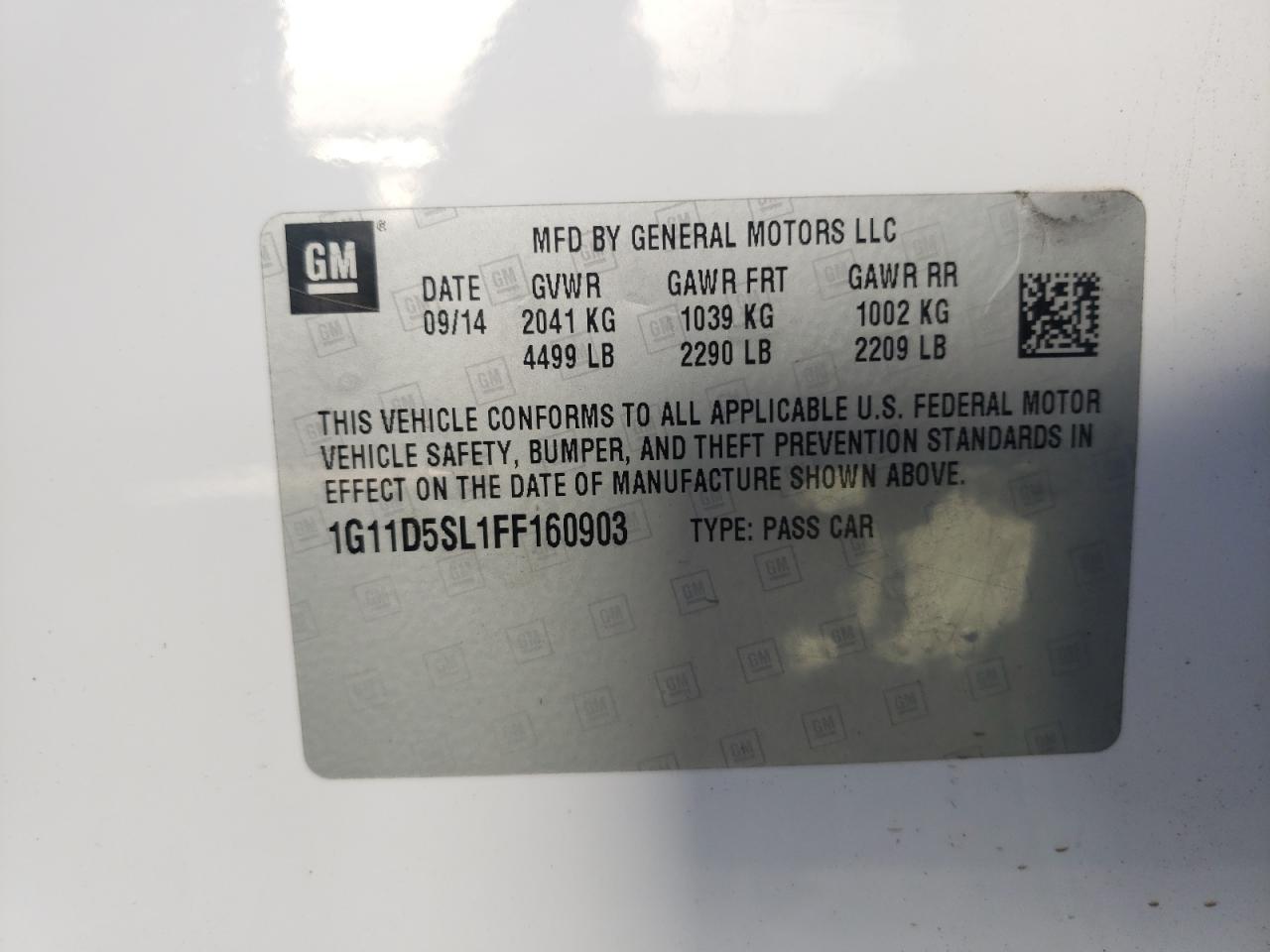 Photo 10 from auction – 2015 CHEVROLET MALIBU 2LT with VIN 1G11D5SL1FF160903