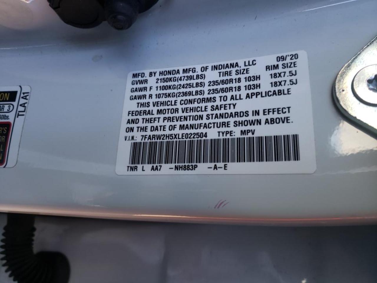 Photo 10 from auction – 2020 HONDA CR-V EX with VIN 7FARW2H5XLE022504