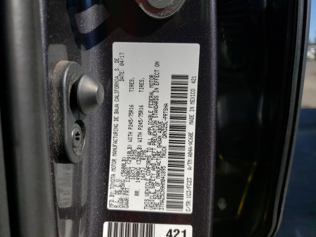 Photo 10 from auction – 2017 TOYOTA TACOMA DOU with VIN 3TMAZ5CN9HM041895