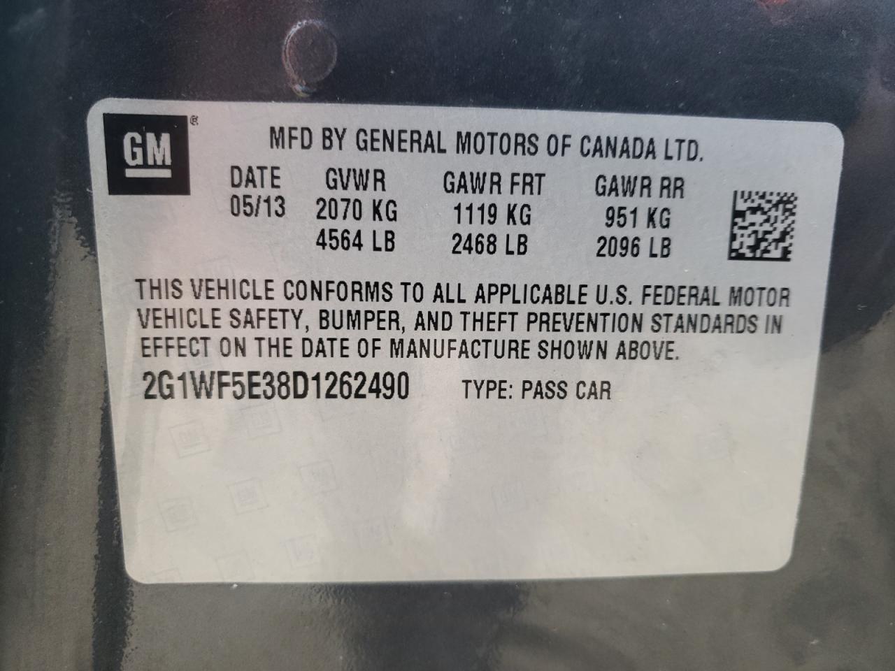 Photo 10 from auction – 2013 CHEVROLET IMPALA LS with VIN 2G1WF5E38D1262490