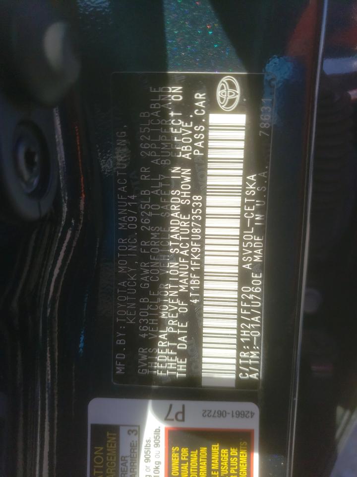 Photo 10 from auction – 2015 TOYOTA CAMRY LE with VIN 4T1BF1FK9FU873538
