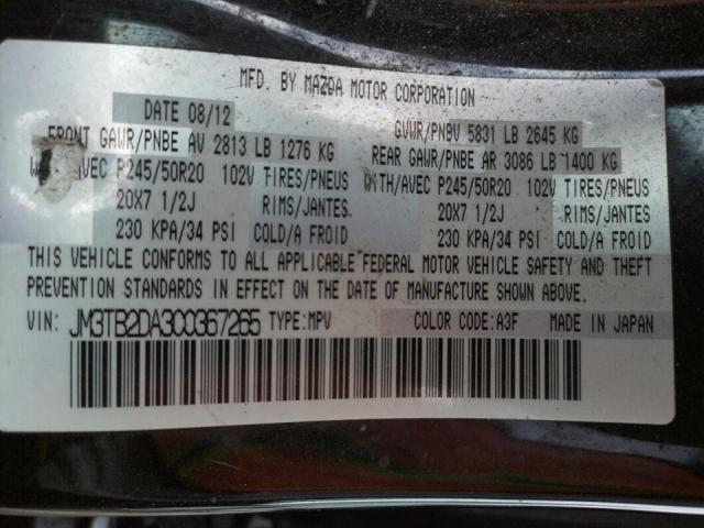 Photo 10 from auction – 2012 MAZDA CX-9 with VIN JM3TB2DA3C0367265