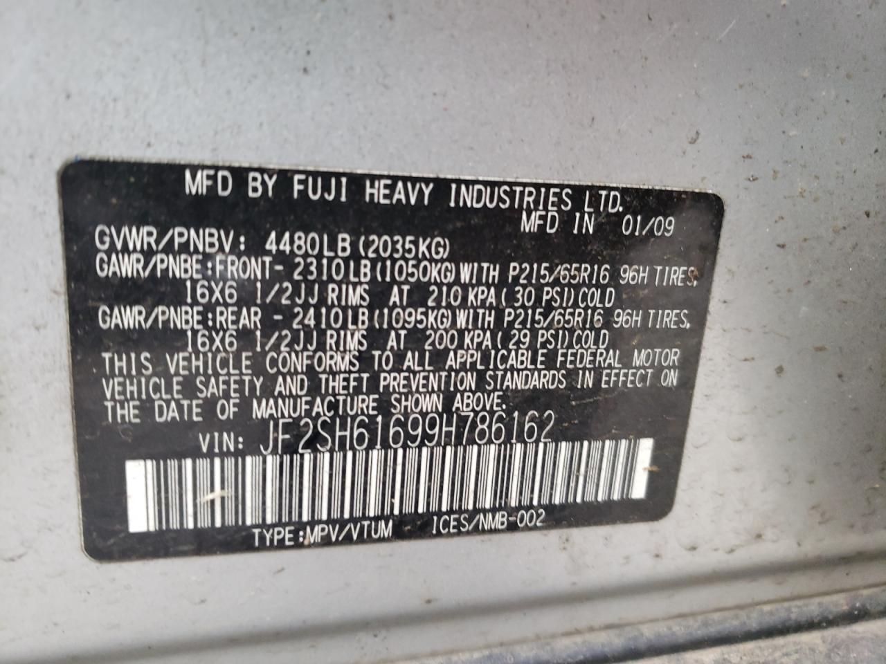 Photo 10 from auction – 2009 SUBARU FORESTER 2 with VIN JF2SH61699H786162