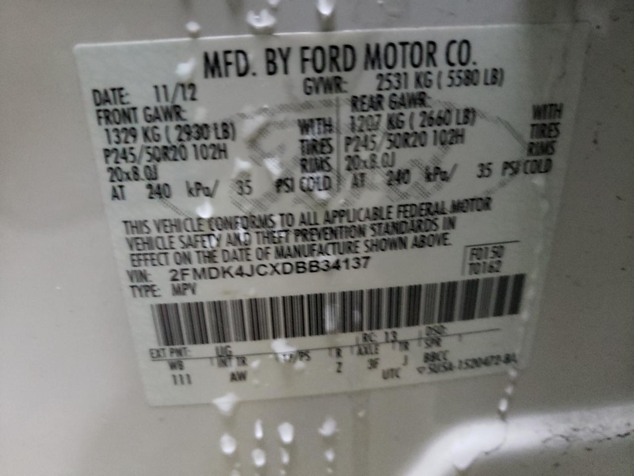 Photo 10 from auction – 2013 FORD EDGE SEL with VIN 2FMDK4JCXDBB34137