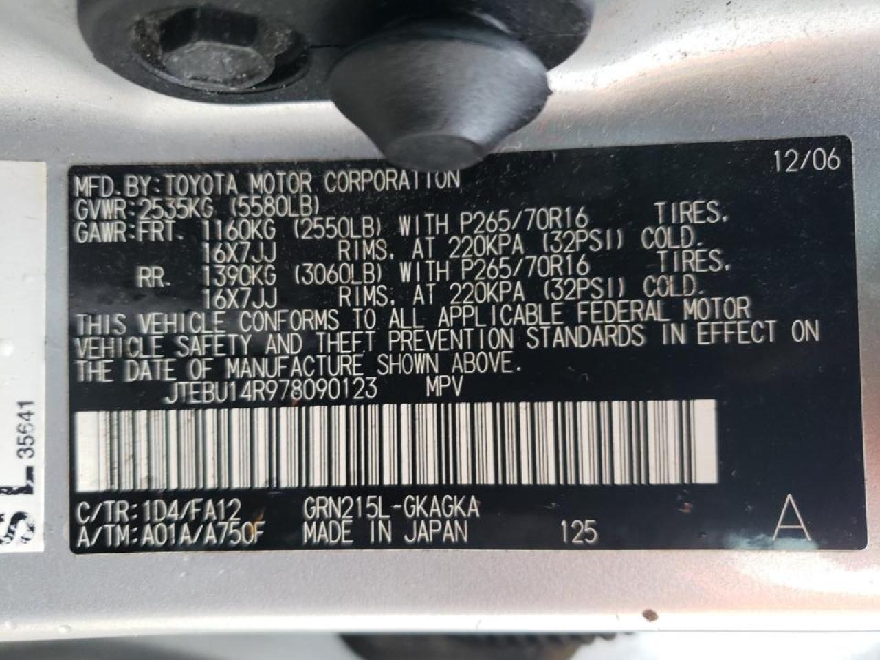 Photo 10 from auction – 2007 TOYOTA 4RUNNER SR with VIN JTEBU14R978090123