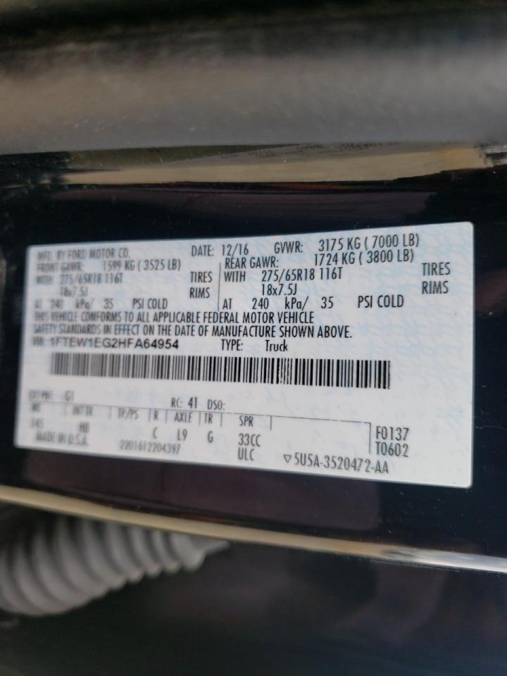 Photo 10 from auction – 2017 FORD F150 SUPER with VIN 1FTEW1EG2HFA64954