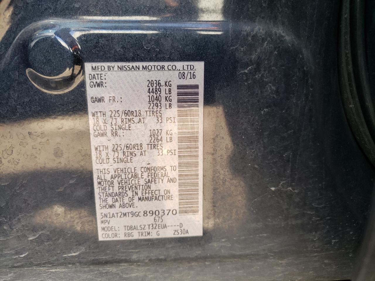 Photo 10 from auction – 2016 NISSAN ROGUE S with VIN 5N1AT2MT9GC890370
