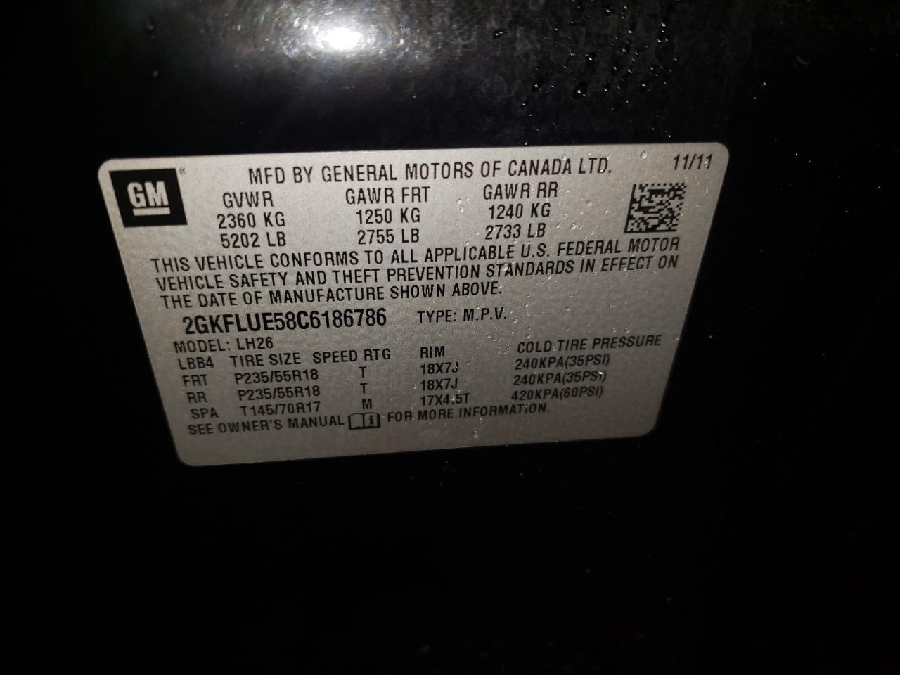 Photo 10 from auction – 2012 GMC TERRAIN SL with VIN 2GKFLUE58C6186786