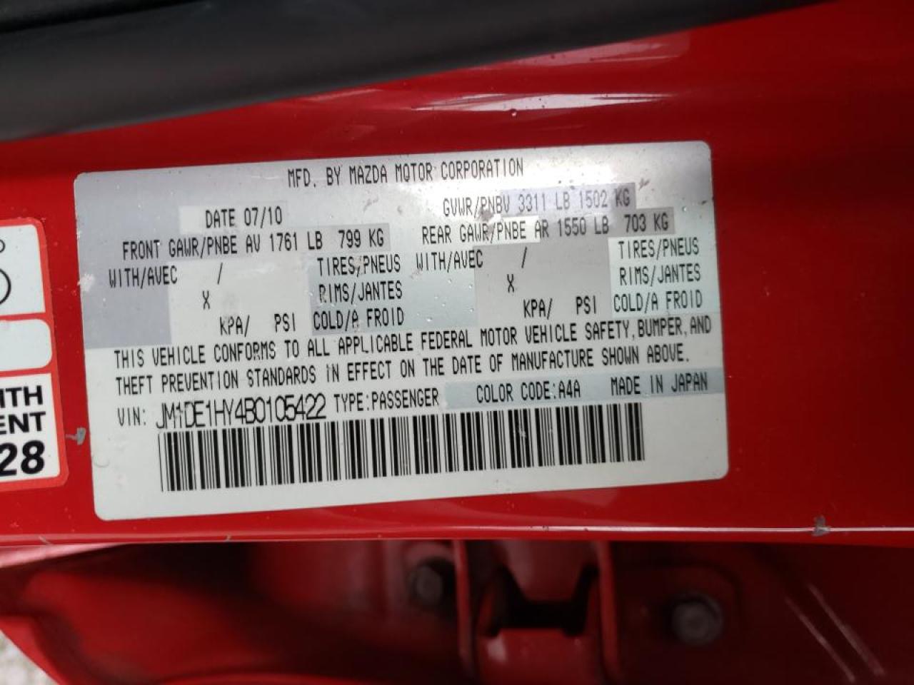 Photo 10 from auction – 2011 MAZDA MAZDA2 with VIN JM1DE1HY4B0105422