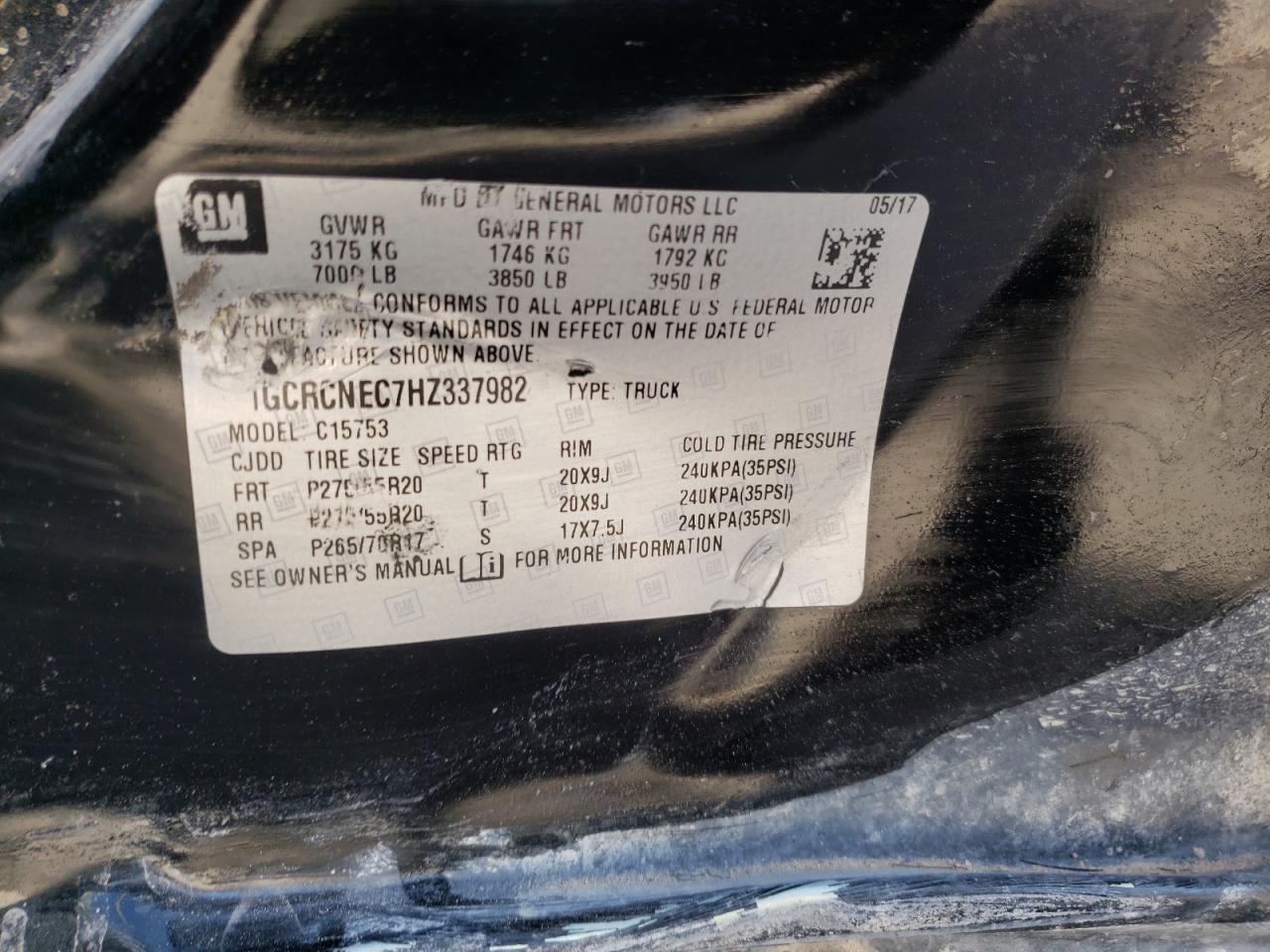 Photo 10 from auction – 2017 CHEVROLET SILVERADO with VIN 1GCRCNEC7HZ337982