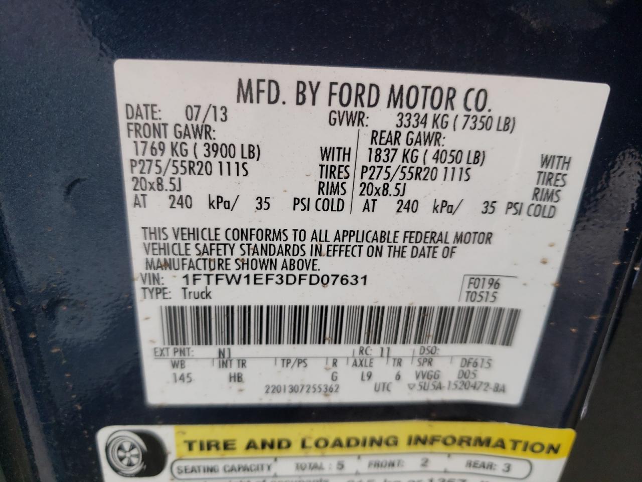 Photo 10 from auction – 2013 FORD F150 SUPER with VIN 1FTFW1EF3DFD07631