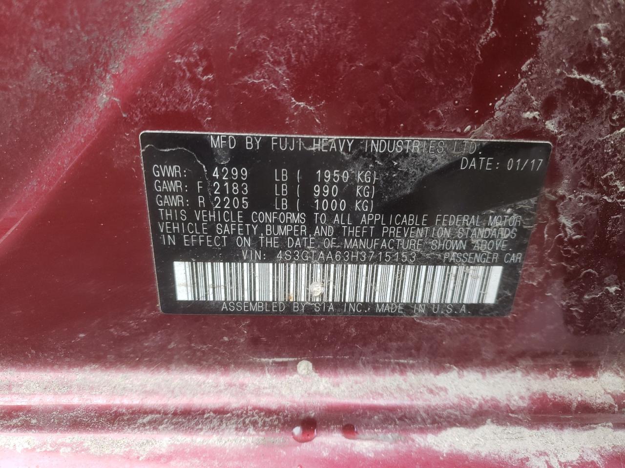 Photo 10 from auction – 2017 SUBARU IMPREZA with VIN 4S3GTAA63H3715153
