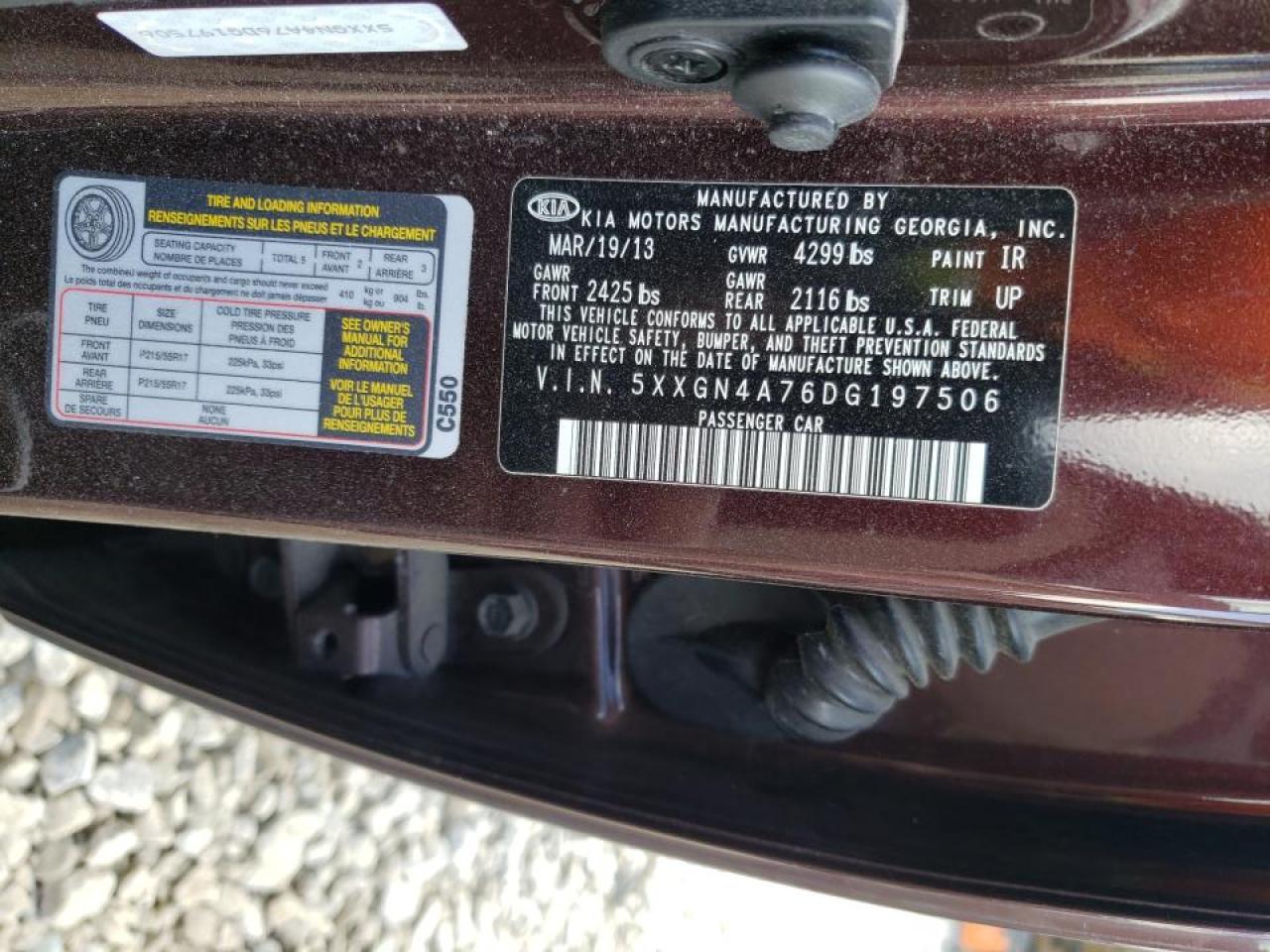 Photo 10 from auction – 2013 KIA OPTIMA EX with VIN 5XXGN4A76DG197506