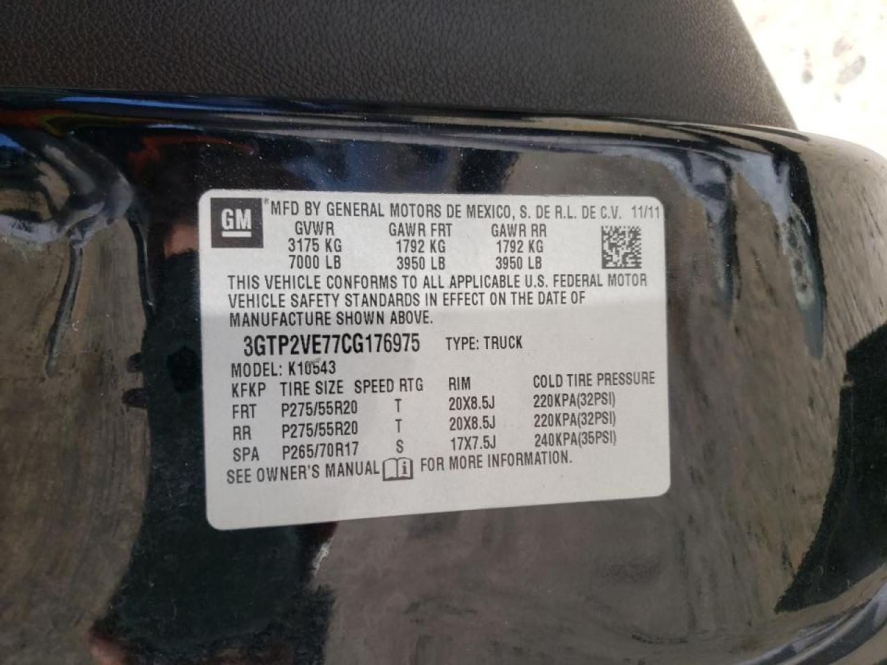Photo 10 from auction – 2012 GMC SIERRA K15 with VIN 3GTP2VE77CG176975