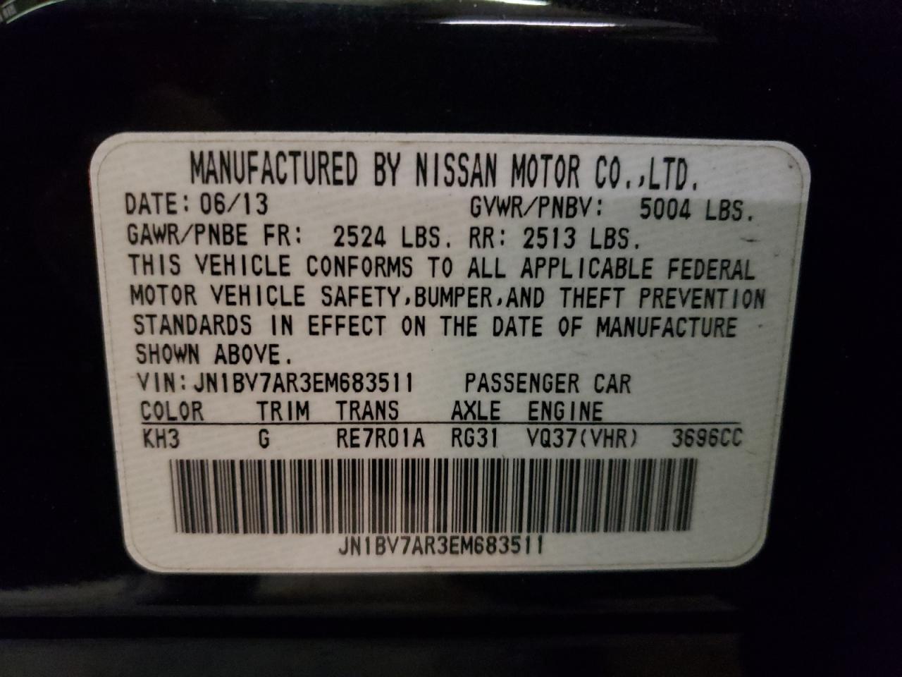 Photo 10 from auction – 2014 INFINITI Q50 BASE with VIN JN1BV7AR3EM683511