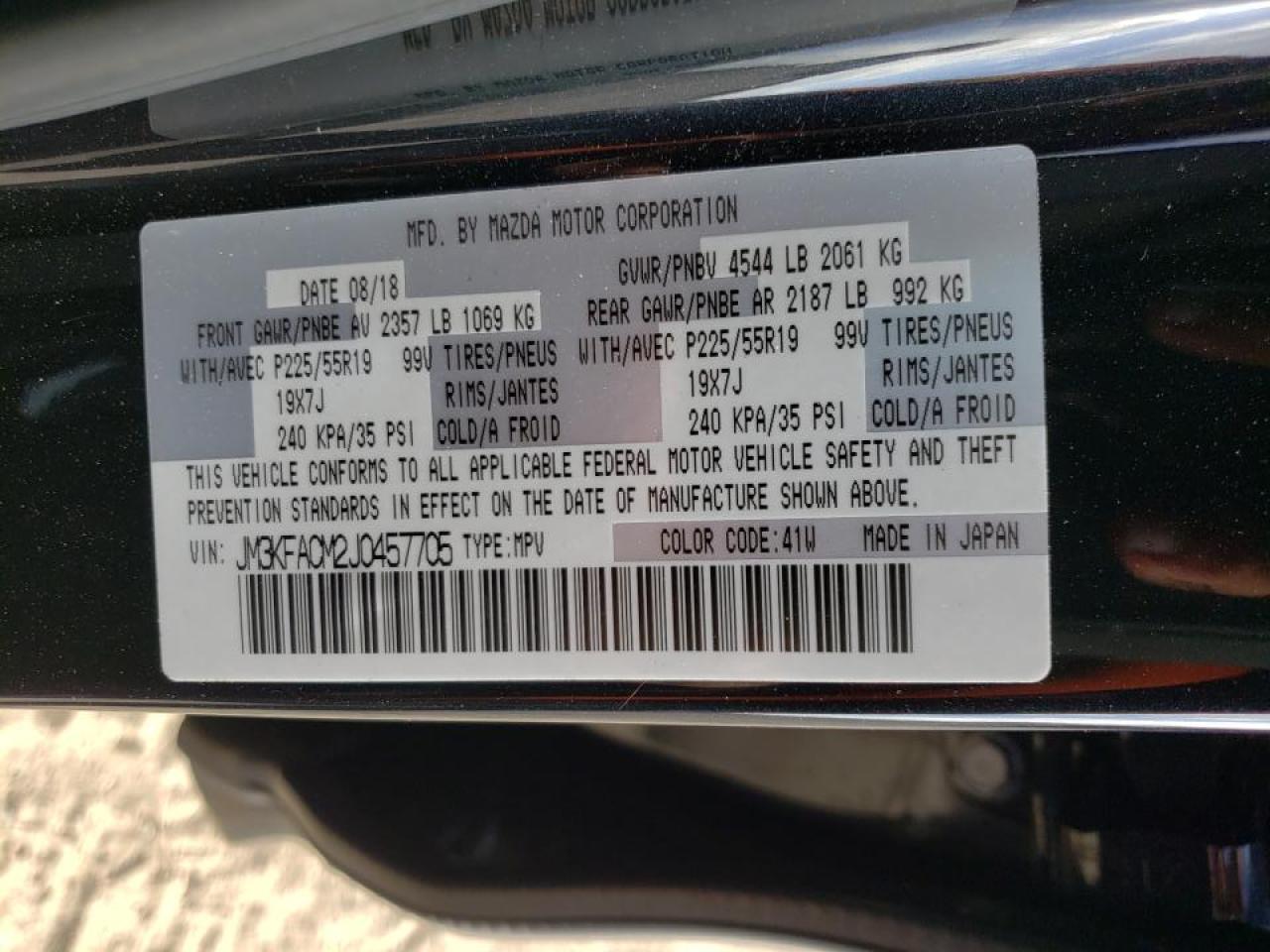 Photo 10 from auction – 2018 MAZDA CX-5 TOURI with VIN JM3KFACM2J0457705