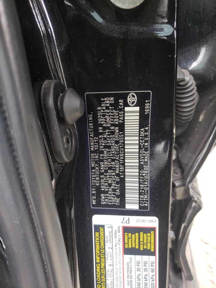 Photo 10 from auction – 2012 TOYOTA CAMRY BASE with VIN 4T1BF1FK6CU176551