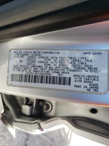 Photo 10 from auction – 2003 TOYOTA 4RUNNER LI with VIN JTEZU17R130005083