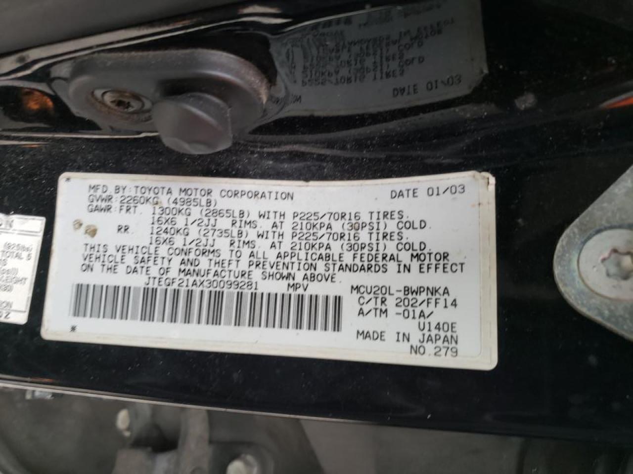 Photo 10 from auction – 2003 TOYOTA HIGHLANDER with VIN JTEGF21AX30099281