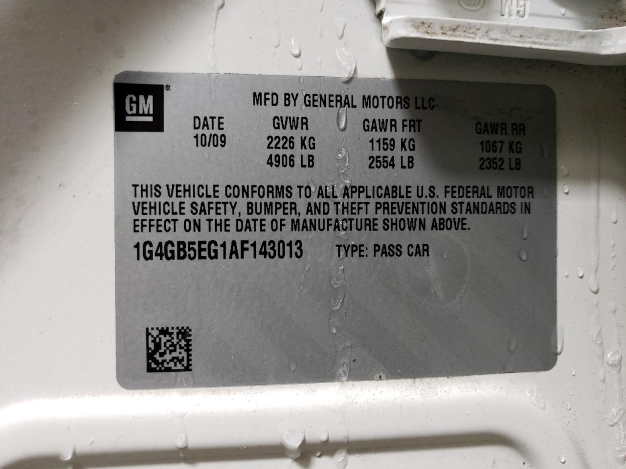 Photo 10 from auction – 2010 BUICK LACROSSE C with VIN 1G4GB5EG1AF143013