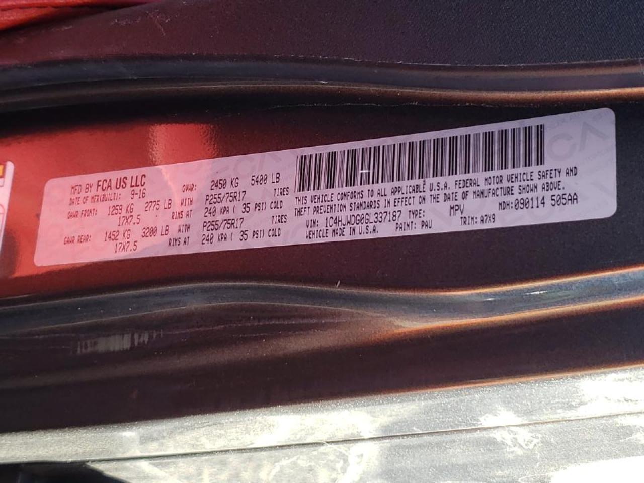 Photo 10 from auction – 2016 JEEP WRANGLER U with VIN 1C4HJWDG0GL337187